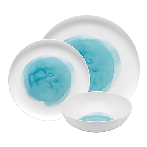 Watercolour 12 Piece Dinner Set Aqua