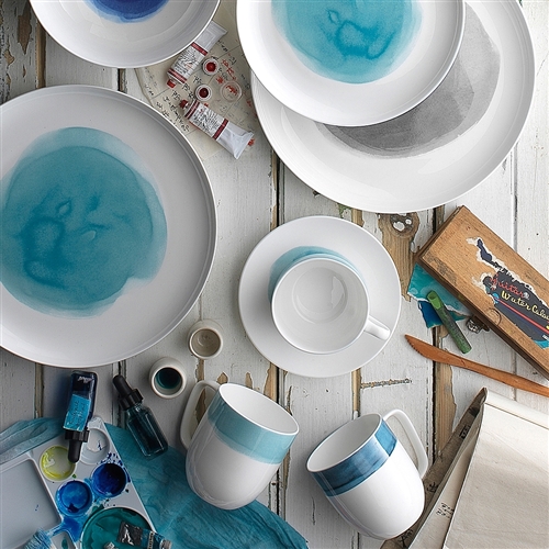 Watercolour 12 Piece Dinner Set Aqua